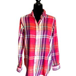 Lauren/Ralph Lauren/ Long Sleeve, Plaid Cotton Shirt / Hot Pink, Navy, Orange